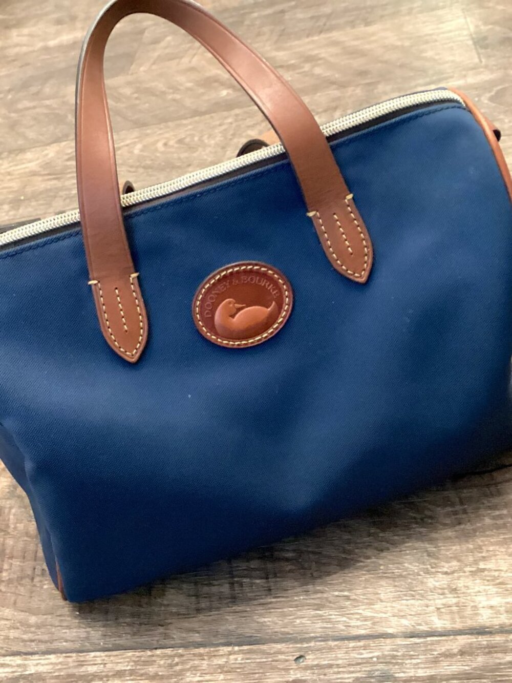 Dooney and Bourke Satchel Bag Purse, Navy Nylon Medium Size Leather